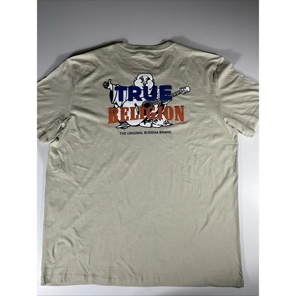 True Religion Men's 3XL Gray Buddha Guitar Logo Graphic T-Shirt
